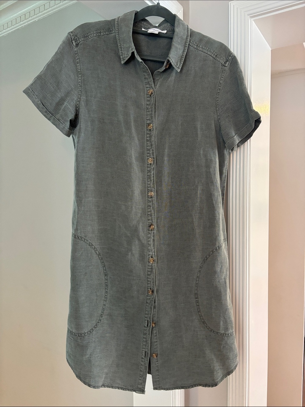 Lucky Brand Washed Olive / Charcoal Button-Front Mini Dress, size small